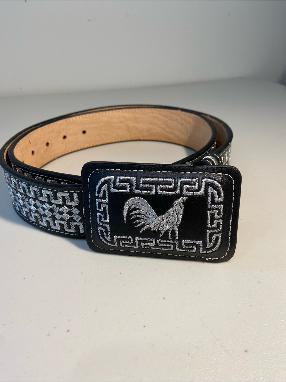 YAC Leather & Silk Black Piteado Rooster Belt